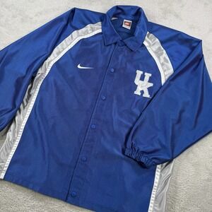 VTG Nike Kentucky Wildcats Jacket Mens Medium Blue Snap Track Y2K Satin Collared